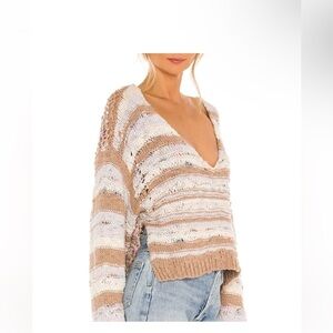 Free People Lake Life Pullover Open Knit Cropped Sweater in Sunset Sand Size XS
